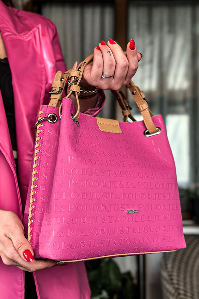 Just Polo Fuchsia 4031 - Shabby Knitted Embroidered Large Size Women's Should...