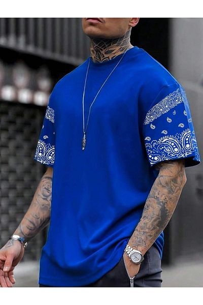 Machetta Unisex Printed Oversize T-shirt with Patterned Sleeves