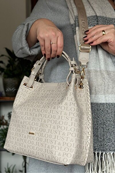 Just Polo حقيبة كتف نسائية كاجوال كبيرة الحجم محبوكة ومطرزة يدويًا