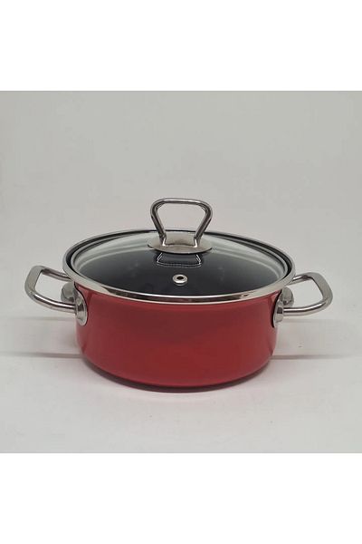 Avşar Enamel Evim 18 cm 1250 ml Red, Steel Handled Enamel Pot