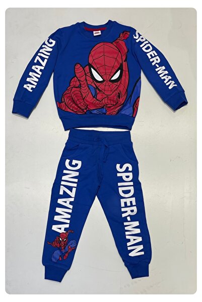 Ceo Kids Erkek çocuk spider man baskılı fırçalı kumaş eşofman takım