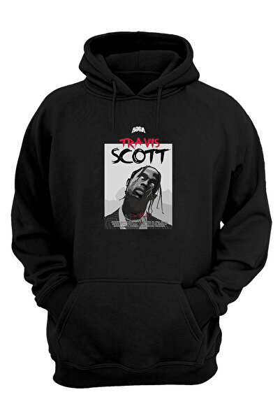 THEWERT Hanorac unisex, negru, cu imprimeu Travis Scott, cu nervuri groase, c...