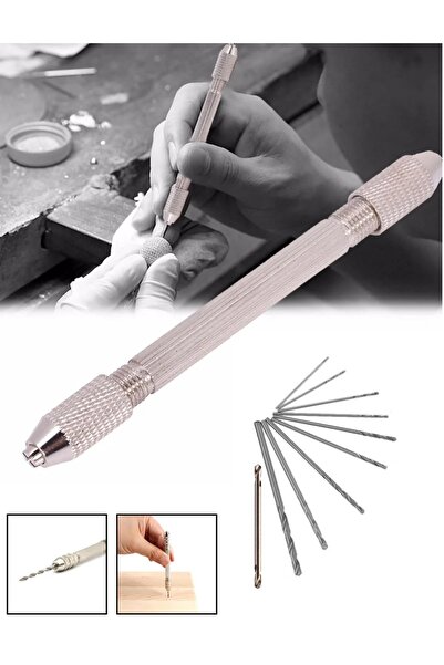 Depolife Mekanik El Matkabı Pim Mengenesi 10lu Matkap Ucu Seti Otomatik Mandrenli Hassas Takı Saatci Boncuk