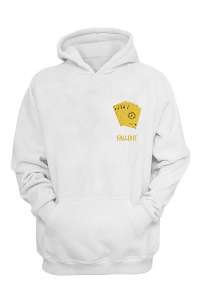 THEWERT Hanorac unisex Fallout New Vegas, alb, cu imprimeu normal, cu nervuri groase