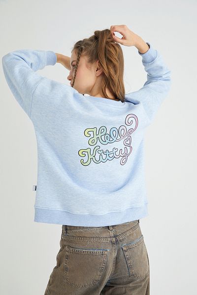 Hello Kitty Hanorac tipărit licențiat cu decolteu tripu, gros oversize, albastru Melange Roz-105