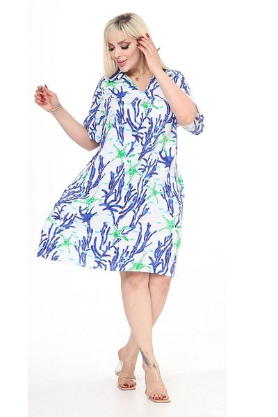 Eceyaman moda women's white green coral print oversize dress