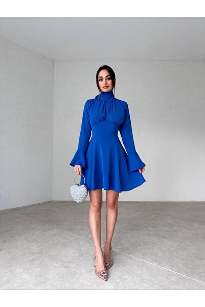 popibutik Boynu Kurdele Detaylı Mini Elbise