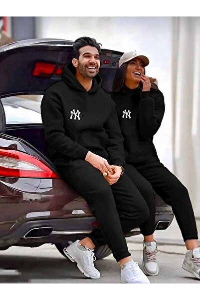 Genel Markalar Sevgili Çift Kombini Unisex Oversize NY Baskılı Kapüşonlu Alt-...