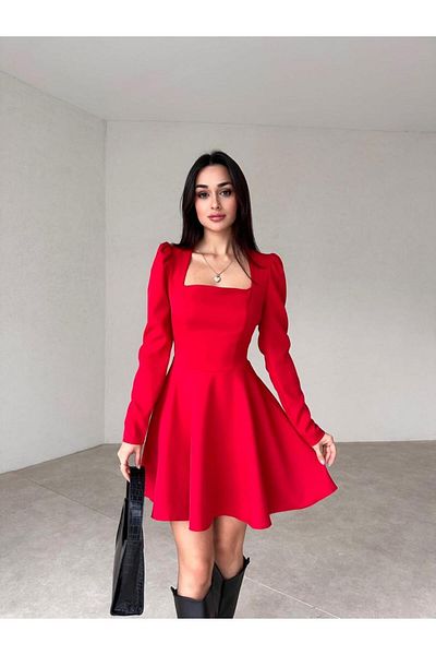 popibutik Square Collar Mini Roza Dress
