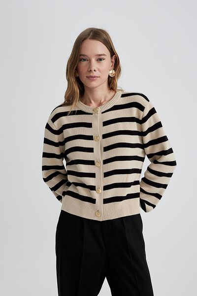 DeFacto Regular Fit Striped Crew Neck Cardigan C1501ax24sp