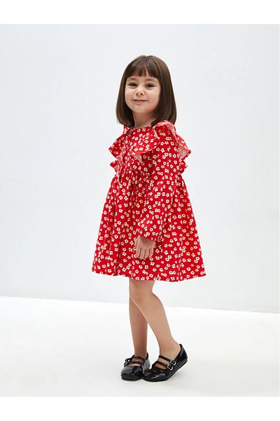 LC Waikiki LCW Baby - Floral Print Crew Neck Long Sleeve Dress for Baby Girl