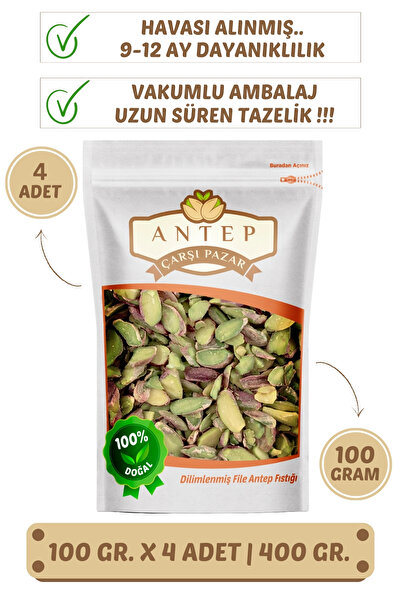 Antep Çarşı Pazar Dilimlenmiş File Antep Fıstığı | 100 Gr. X 4 Adet | VAKUMLU...