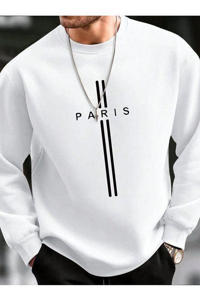 Elvino Paris Printed White Crew Neck Sweatshirt