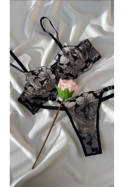 La Linaa Γυναικείο Floral Bralet Σετ BlackRose