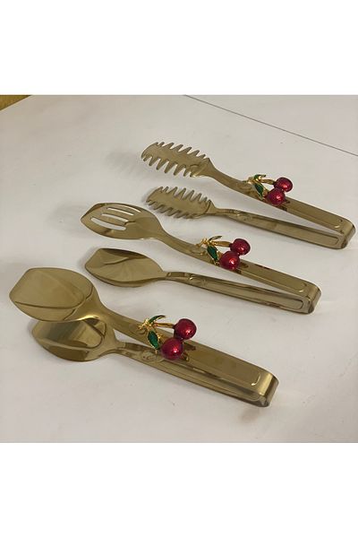 Elzem Decorative Appearance 3-Piece Serving Tongs Set Gold Plated Accessory Serving Set Lux
