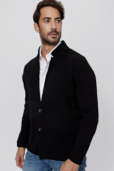 MissKybele Dik V Yakalı Selanik Örgülü Çift Heybe Cepli Standart Kalıp Düğmel...