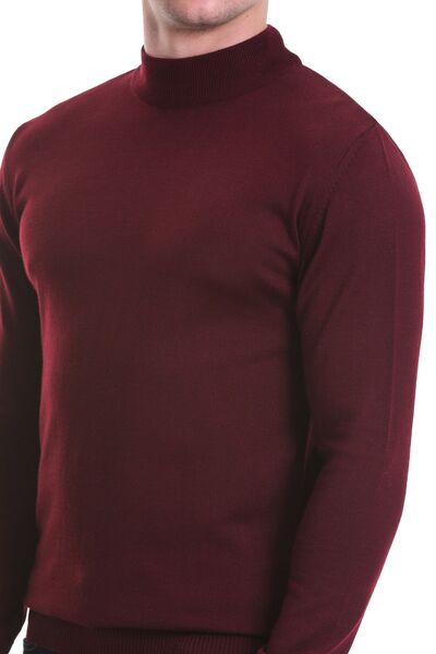 Hatemoğlu Bordo Regular Fit Düz Yarım Balıkçı Yaka Yünlü Triko Kazak
