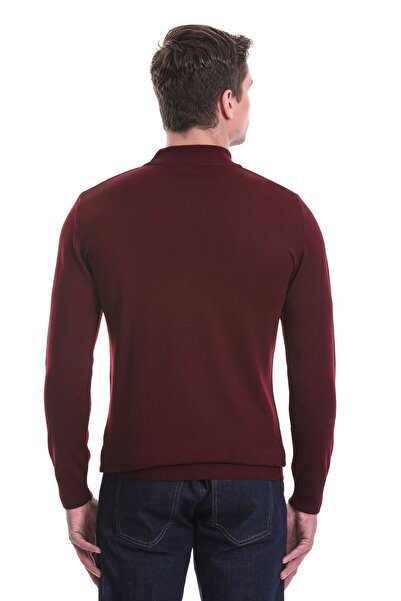 Hatemoğlu Bordo Regular Fit Düz Yarım Balıkçı Yaka Yünlü Triko Kazak