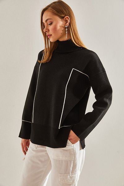 Bianco Lucci Pulover de damă cu gât tricotat cu modele geometrice