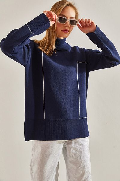 Bianco Lucci Damen-Strickpullover mit Rollkragen und geometrischem Muster