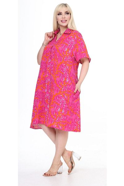 Eceyaman moda women pink yellow geometric oversize dress