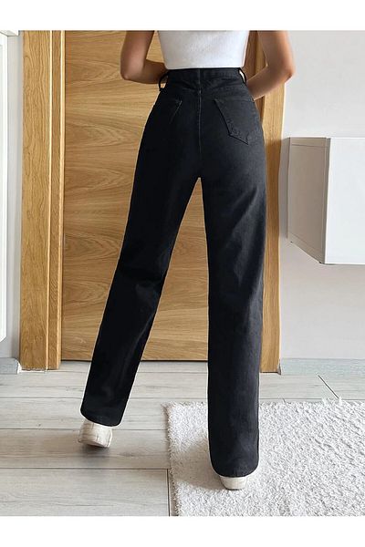 Livik Girl's Black Lycra Super High Waist Loose Leg Jeans