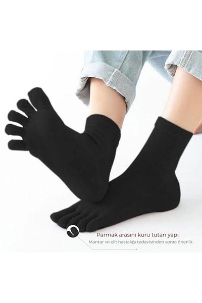 SOCKS WORLD Унисекс комплект от 6 чорапи с бамбукови пръсти, противогъбични, цвят: черен