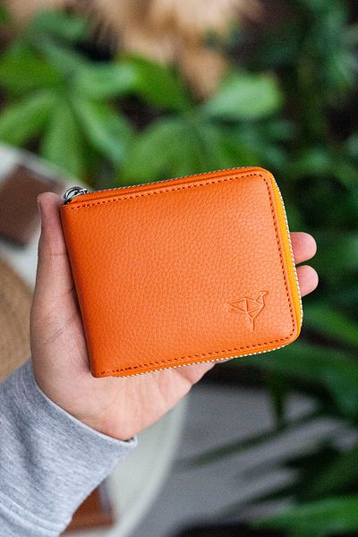 Garbalia Carole Genuine Leather Zipper Locked Orange Unisex Wallet