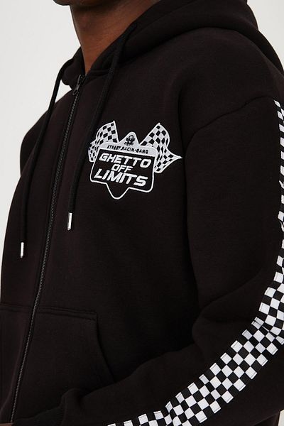 Ghetto off limits Racin' Gang Oversize Unisex Black Zippered Sweatshirt