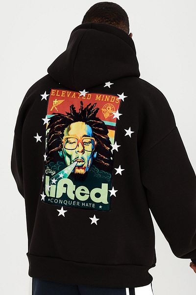 Ghetto off limits Elevated Minds Oversize Unisex Black Sweatshirt