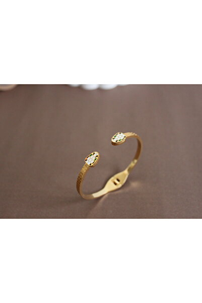 Atelier Pelin Çift Yılan Başlı Gold Çelik Kelepçe