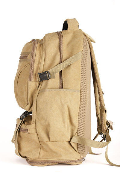 BENOX Bej Dağcı Sırt Çantası Kanvas Kumaş 60 Lt Outdoor Çanta