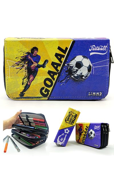 Limmy Μολυβοθήκη Navy Blue-Yellow Fan Organizer Θήκη για στυλό Vegan Δερμάτινη θήκη για στυλό τριών θέσεων