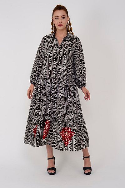 Hazinedan ROCHIE LUNGA GULER DE CAMISA AUTENTICA CU DETALIU DE BRODARE MARINA