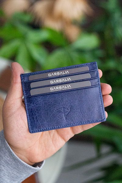 Garbalia Unisex Navy Blue Medallion Crazy Leather Card Holder Wallet