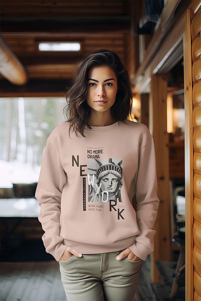 ADABEBEK Γυναικείο φούτερ με λαιμόκοψη Premium New New York Printed Style