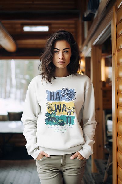 ADABEBEK Hanorac pentru damă, cu gât crew, stil Hawaiian Plus