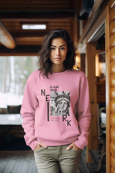ADABEBEK Hanorac pentru damă, cu gât crew, în stil imprimat premium New York