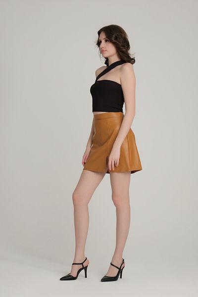 Quzu Slit Detailed Mini Leather Skirt