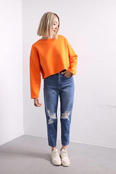 Şaman Butik Turuncu Salaş Crop Sweat