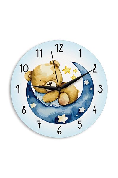 CajuArt Cute Bear Sleeping on the Moon Children's Room Wooden Wall Clock