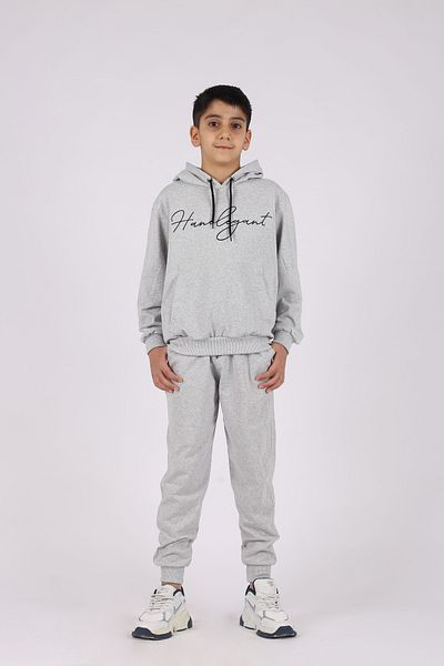 han elegant παιδική φόρμα unisex με λεπτομέρεια γραμματοσειράς τσέπη καγκουρό και ελαστική μέση με κουκούλα 5-16