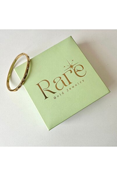 Rare Gold Jewelry Kare Zirkon Taşlı Çelik Kelepçe Bilezik
