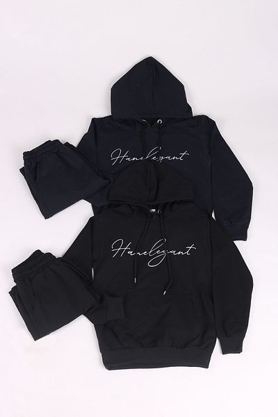 han elegant παιδική φόρμα unisex με λεπτομέρεια γραμματοσειράς τσέπη καγκουρό και ελαστική μέση με κουκούλα 5-16