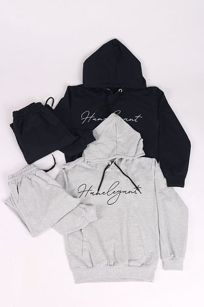 han elegant παιδική φόρμα unisex με λεπτομέρεια γραμματοσειράς τσέπη καγκουρό και ελαστική μέση με κουκούλα 5-16
