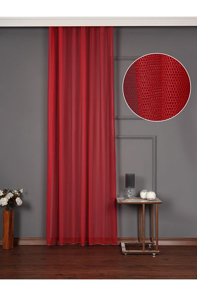 perdealemi Extraform Gathered Red Tulle Curtain Leaded Honeycomb