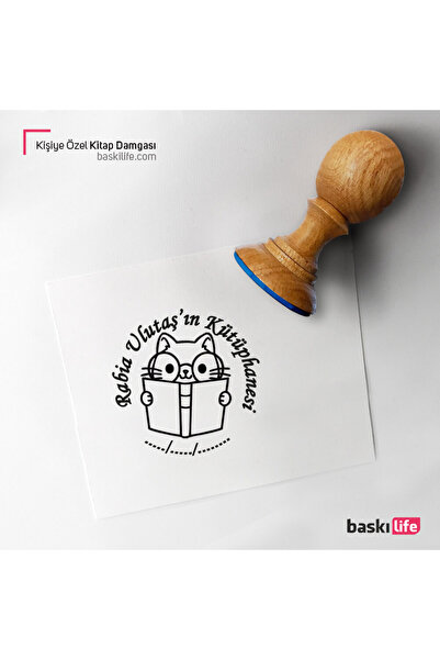 Baskı Life Kedi Kişiye Özel Kitap Damgası Kitap Mührü Kaşe Kitap Mühür Özel D...