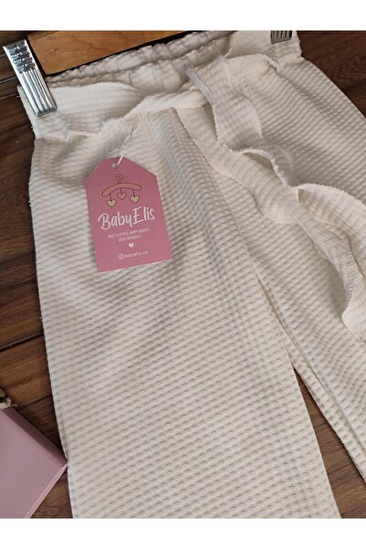 Babyelisco Bol paça belden bağlamalı çocuk pantolon beyaz waffle