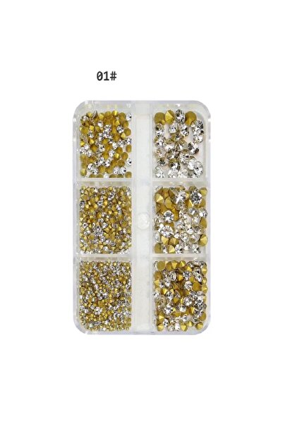 Venalisa 6 Farklı Boy Gold Crystal Tırnak Süsleme Taşları Nail Art