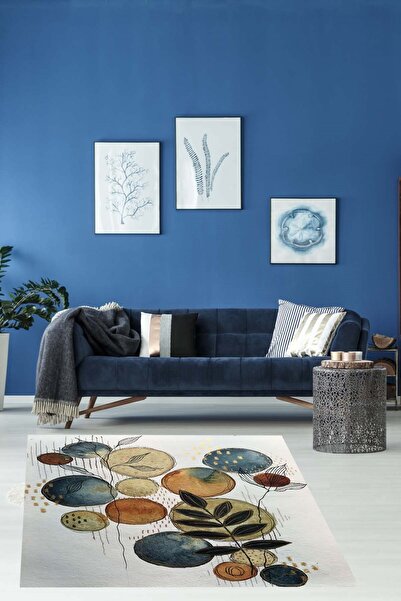 Pelangi İskandinav Soyut Desenli Yıkanabilir Kaymaz Taban Leke Tutmaz Salon Halısı Yolluk